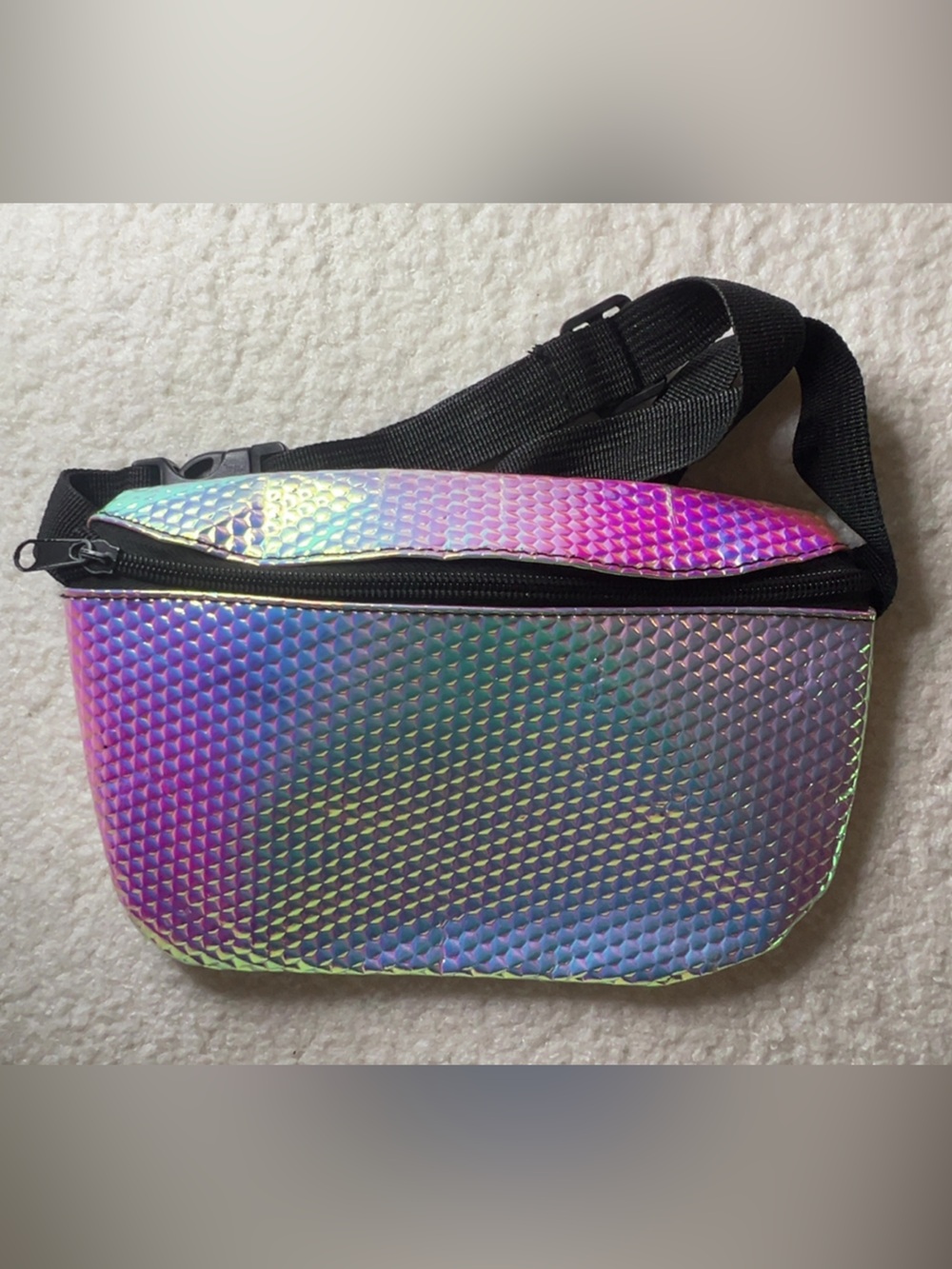 Iridescent Holographic Unisex Belt Bag with Black Strap - Fanny Pack